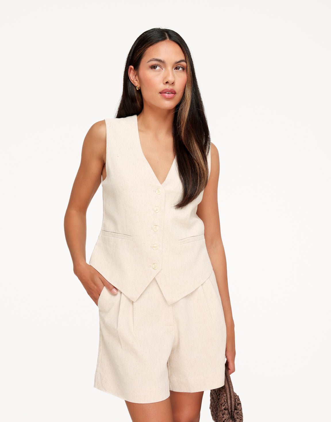 Beige Signature Linnen Blend - Gilet - Olivia & Kate