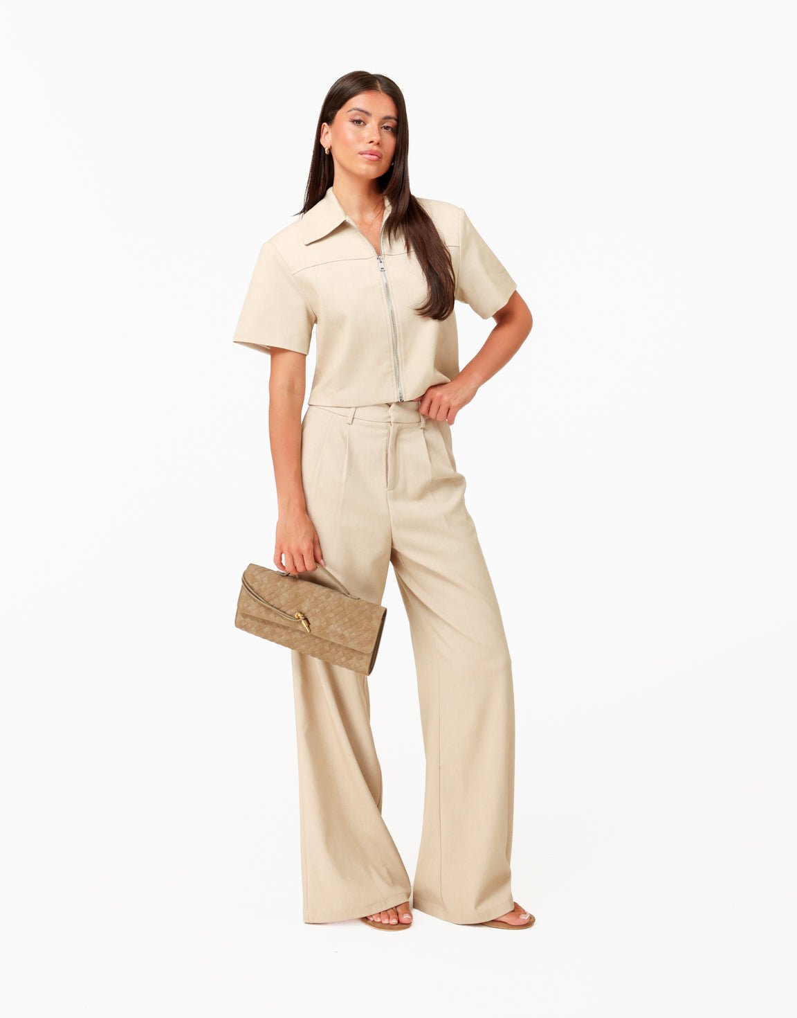 Beige Studio Rits Wijde Pasvorm - Set - Olivia & Kate