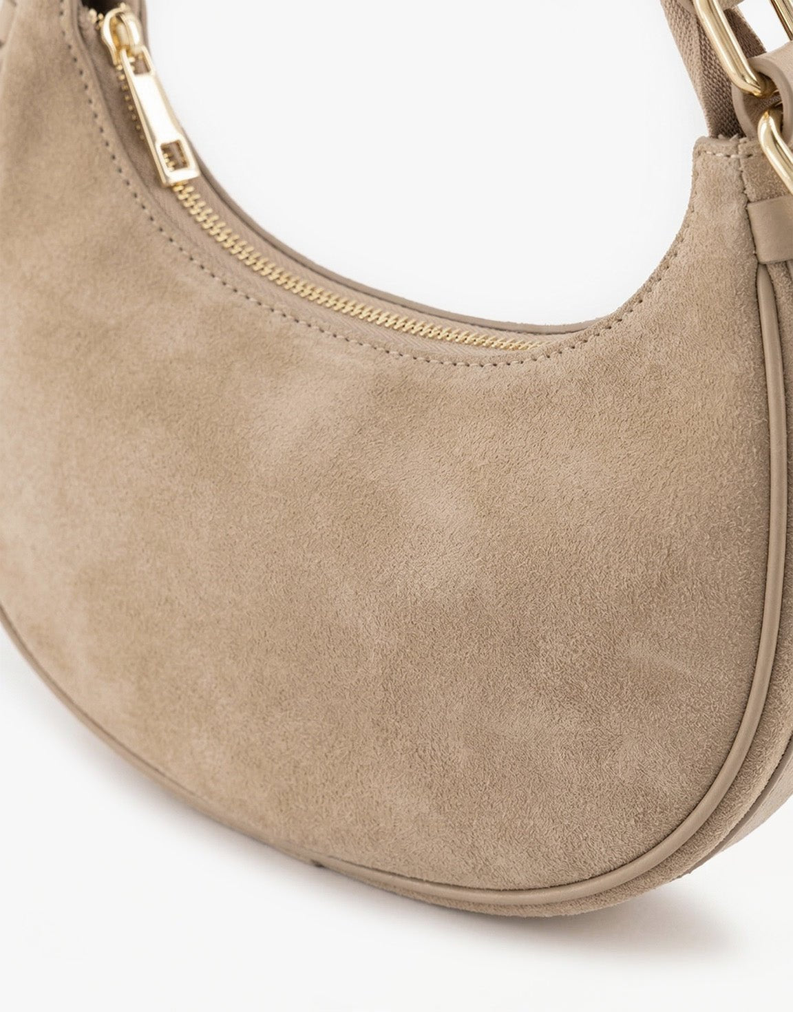 Beige Suede Kleine Half Ronde - Tas - Olivia & Kate