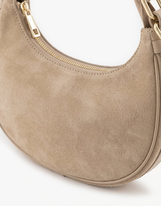Beige Suede Kleine Half Ronde - Tas - Olivia & Kate