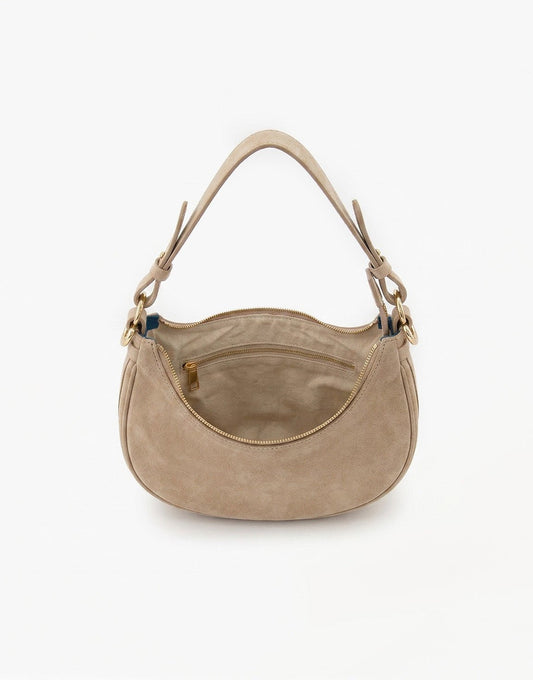 Beige Suede Kleine Half Ronde - Tas - Olivia & Kate