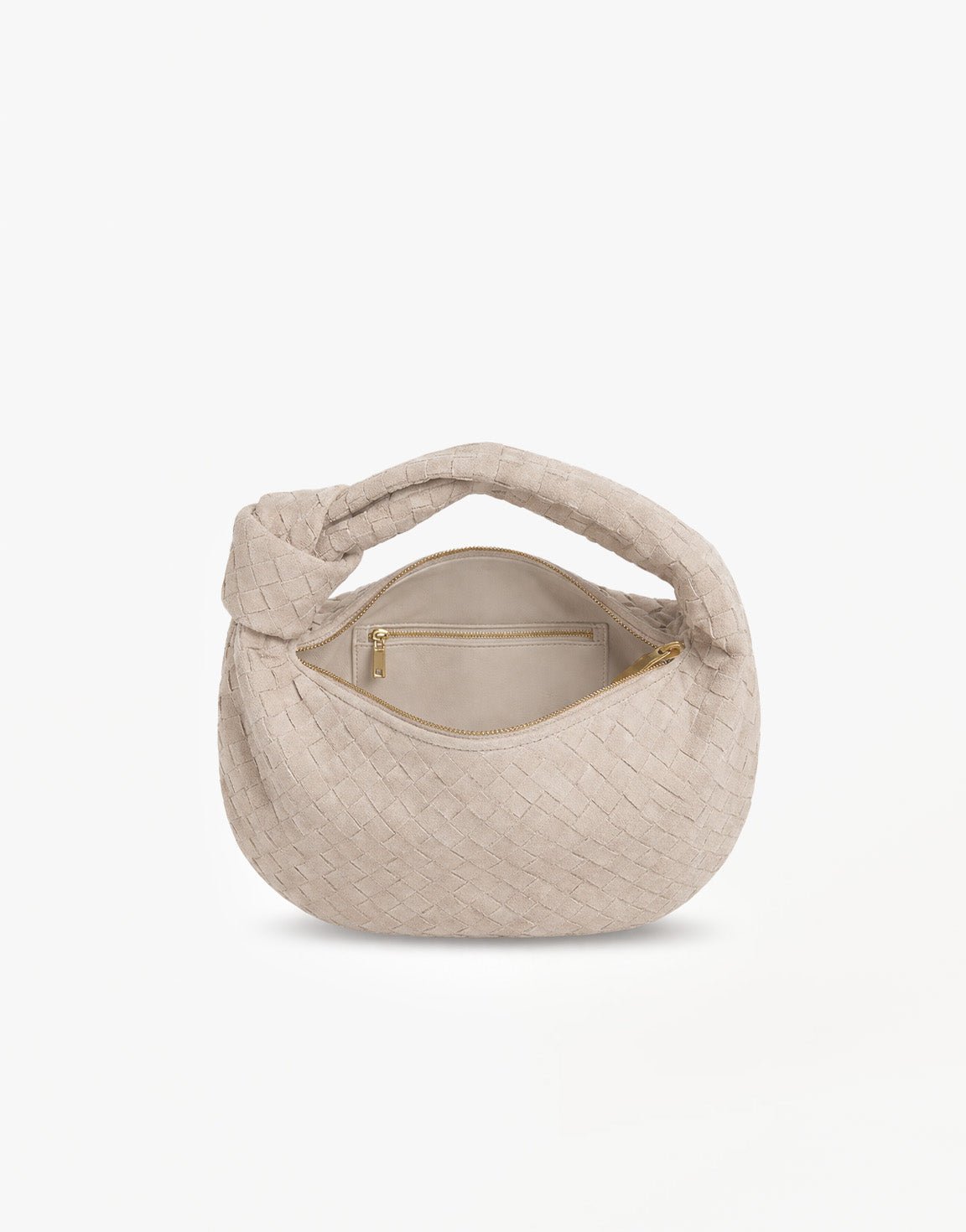 Beige Suede Middel Gevlochten - Tas - Olivia & Kate