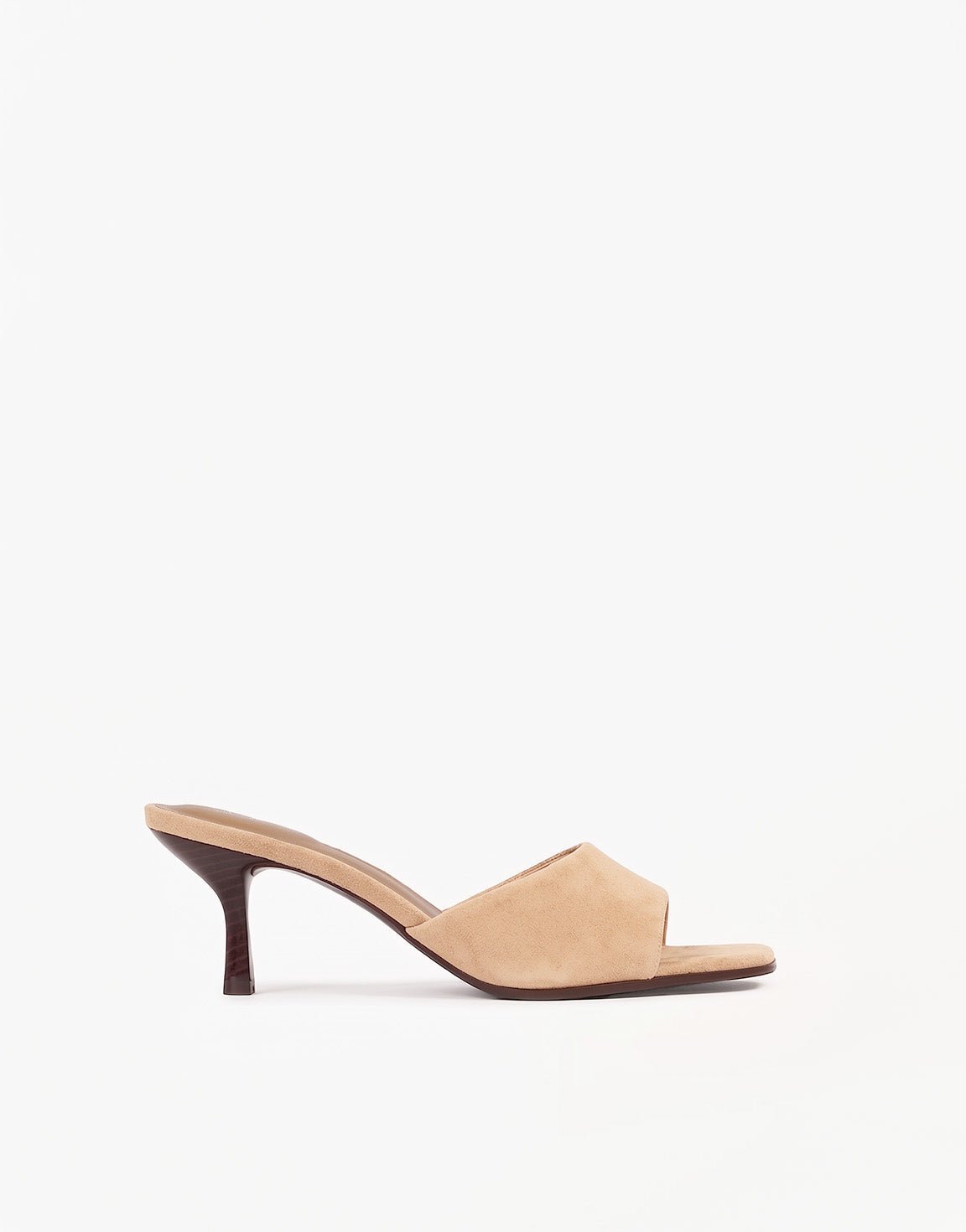 Beige Suede Open Teen Spits - Hakken - Olivia & Kate