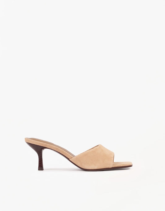 Beige Suede Open Teen Spits - Hakken - Olivia & Kate
