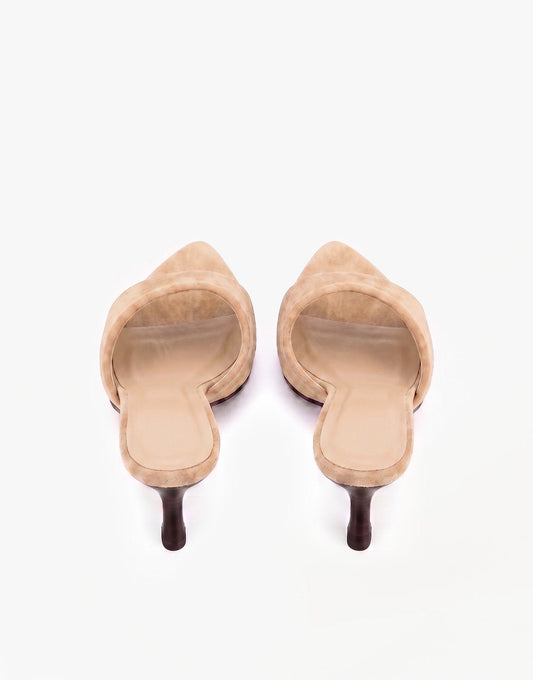 Beige Suede Open Teen Spits - Hakken - Olivia & Kate