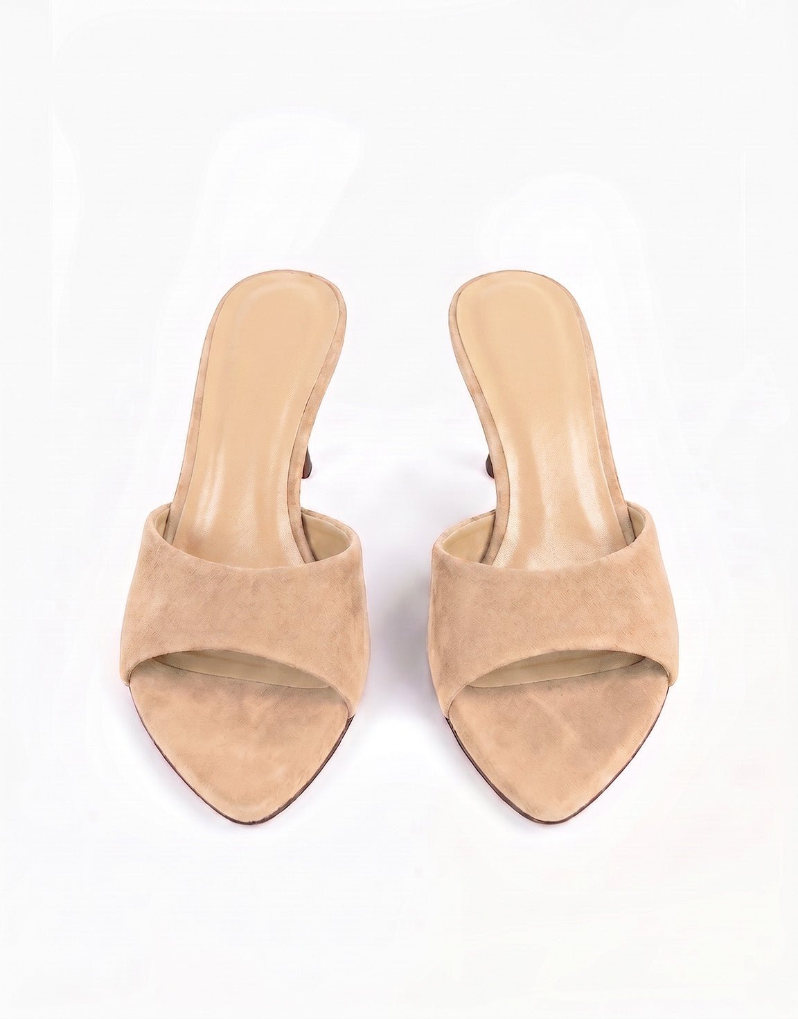 Beige Suede Open Teen Spits - Hakken - Olivia & Kate