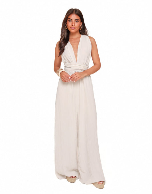 Beige Tall Lurex Halter - Jumpsuit - Olivia & Kate