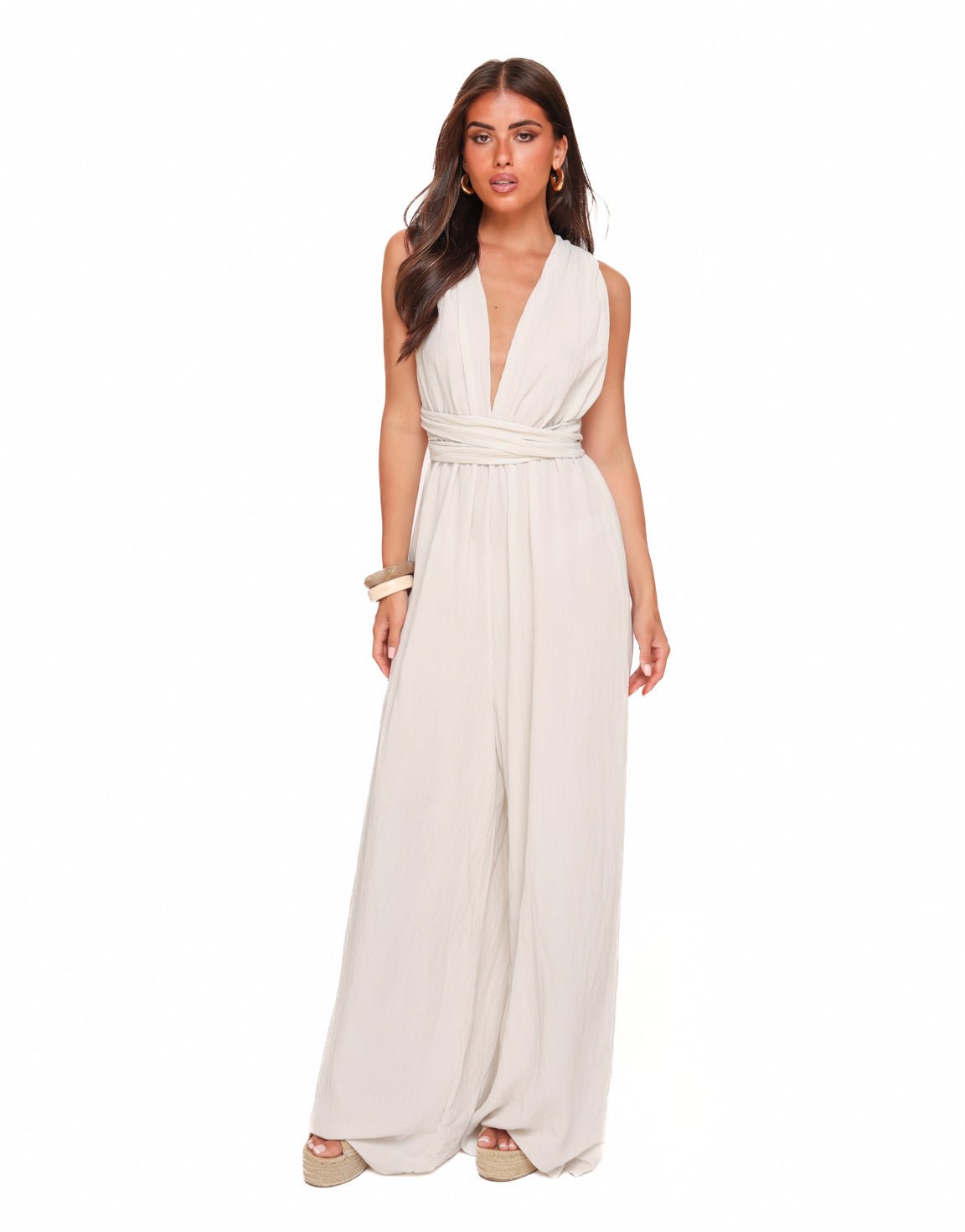 Beige Tall Lurex Halter - Jumpsuit - Olivia & Kate