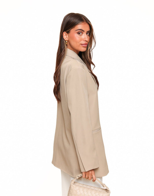 Beige Vierkante Oversized - Blazer - Olivia & Kate