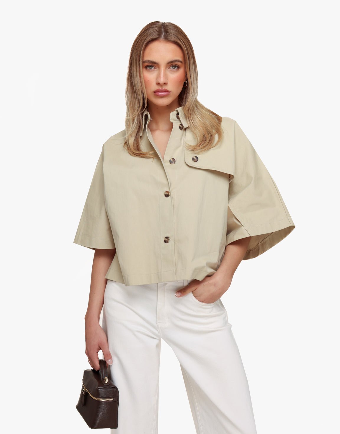 Beige Wijde Omgeslagen Detail - Blouse - Olivia & Kate