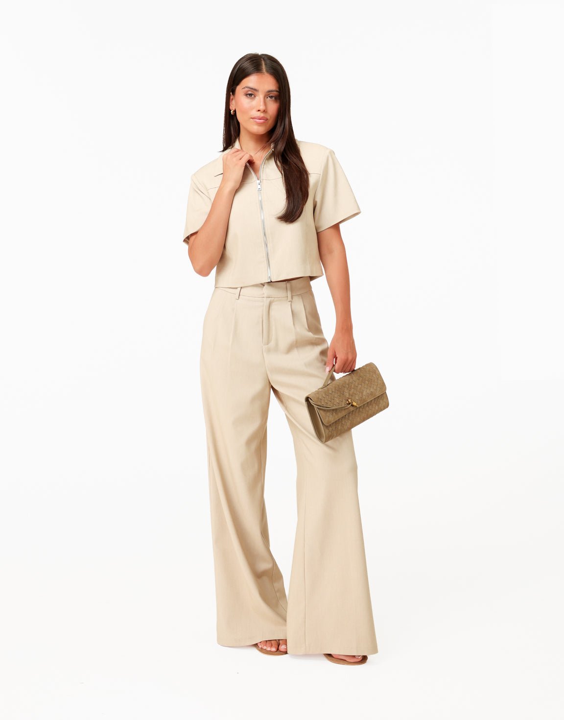 Beige Wijde Studio - Pantalon - Olivia & Kate