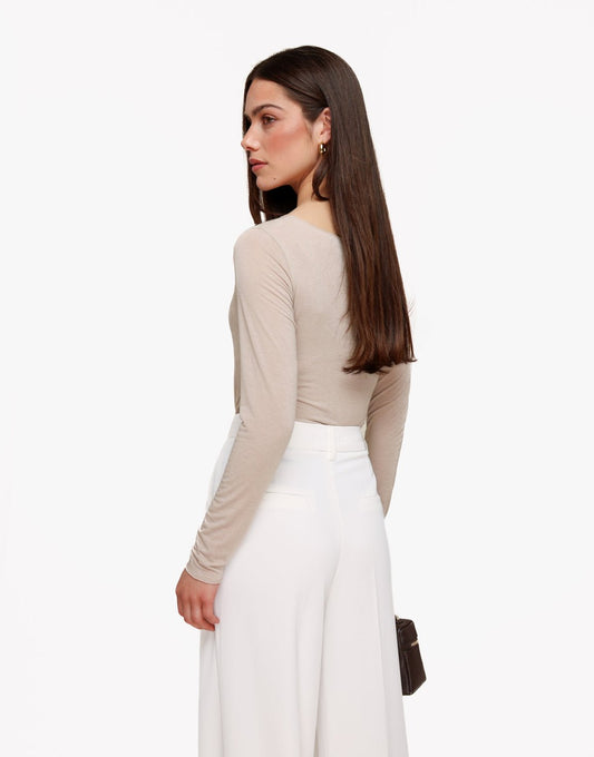 Beige Zachte Doorschijnende LS - Top - Olivia & Kate