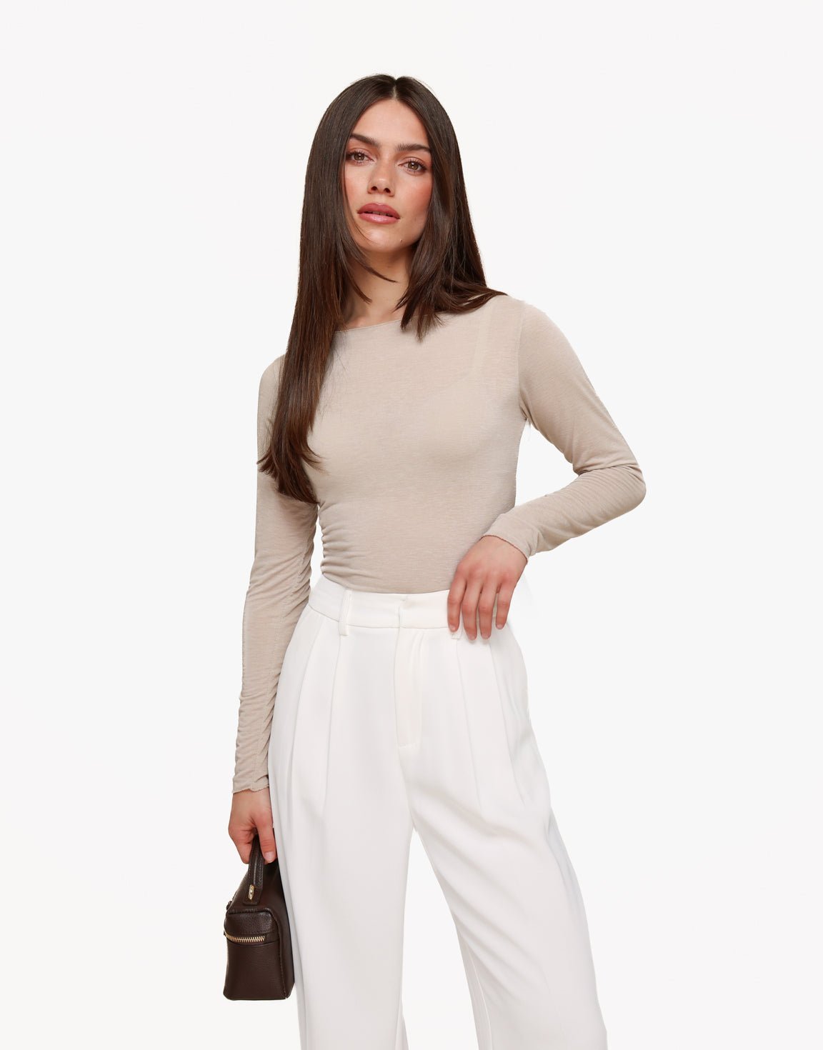 Beige Zachte Doorschijnende LS - Top - Olivia & Kate