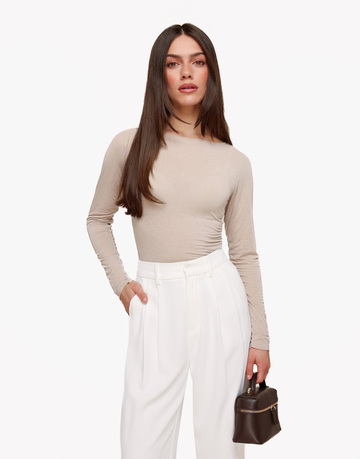 Beige Zachte Doorschijnende LS - Top - Olivia & Kate