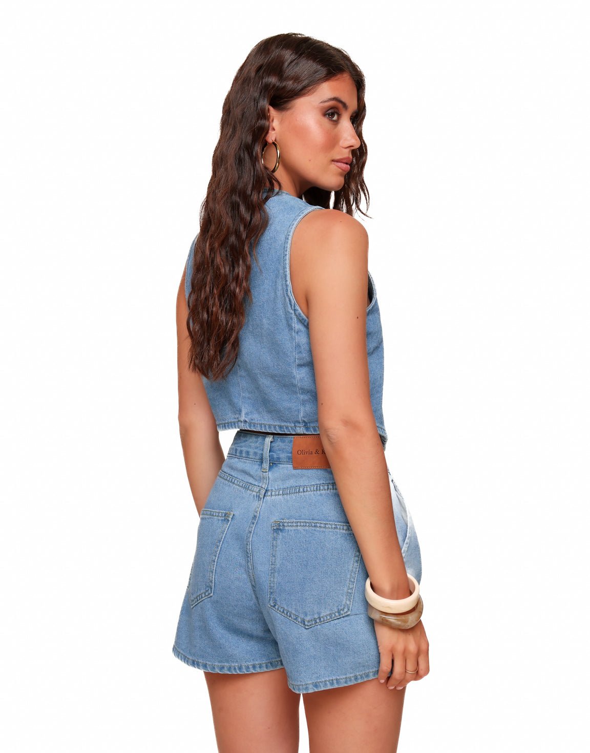 Blauwe Denim Gilet - Set - Olivia & Kate