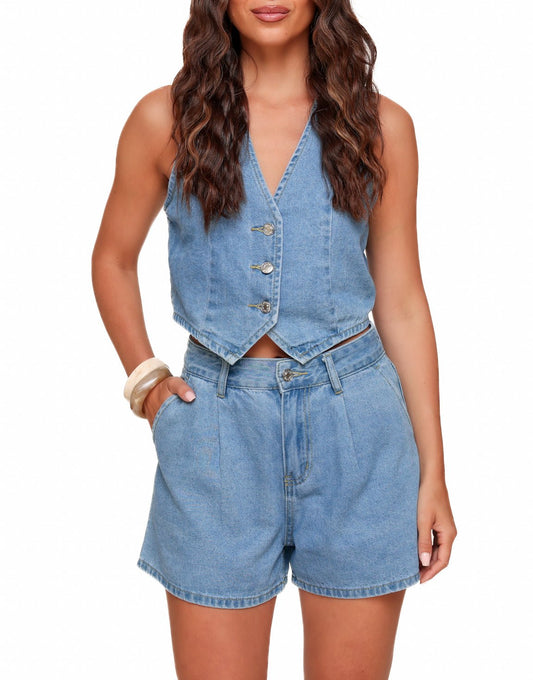 Blauwe Denim Gilet - Set - Olivia & Kate