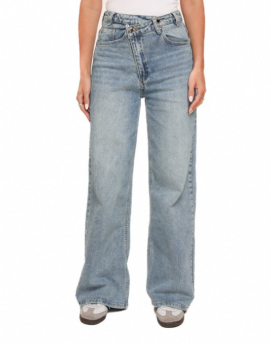 Blauwe Denim Schuine Knopen - Spijkerbroek - Olivia & Kate