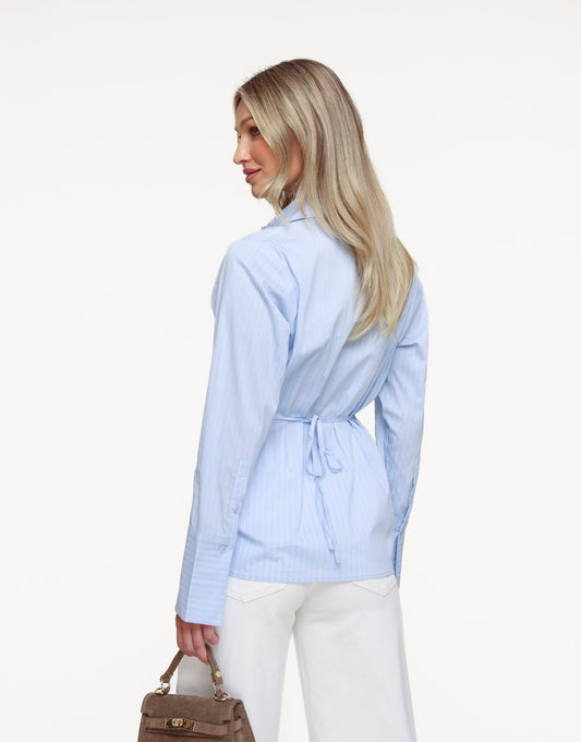 Blauwe Strepen Strik Op Rug - Blouse - Olivia & Kate