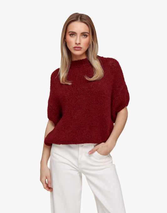Bordeaux Gebreide Wollen 3/4 Mouwen - Trui - Olivia & Kate