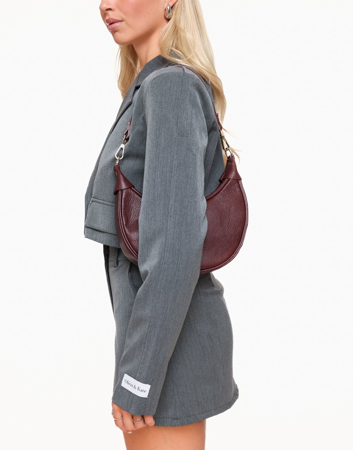 Bordeaux Half Ronde Leren - Tas - Olivia & Kate