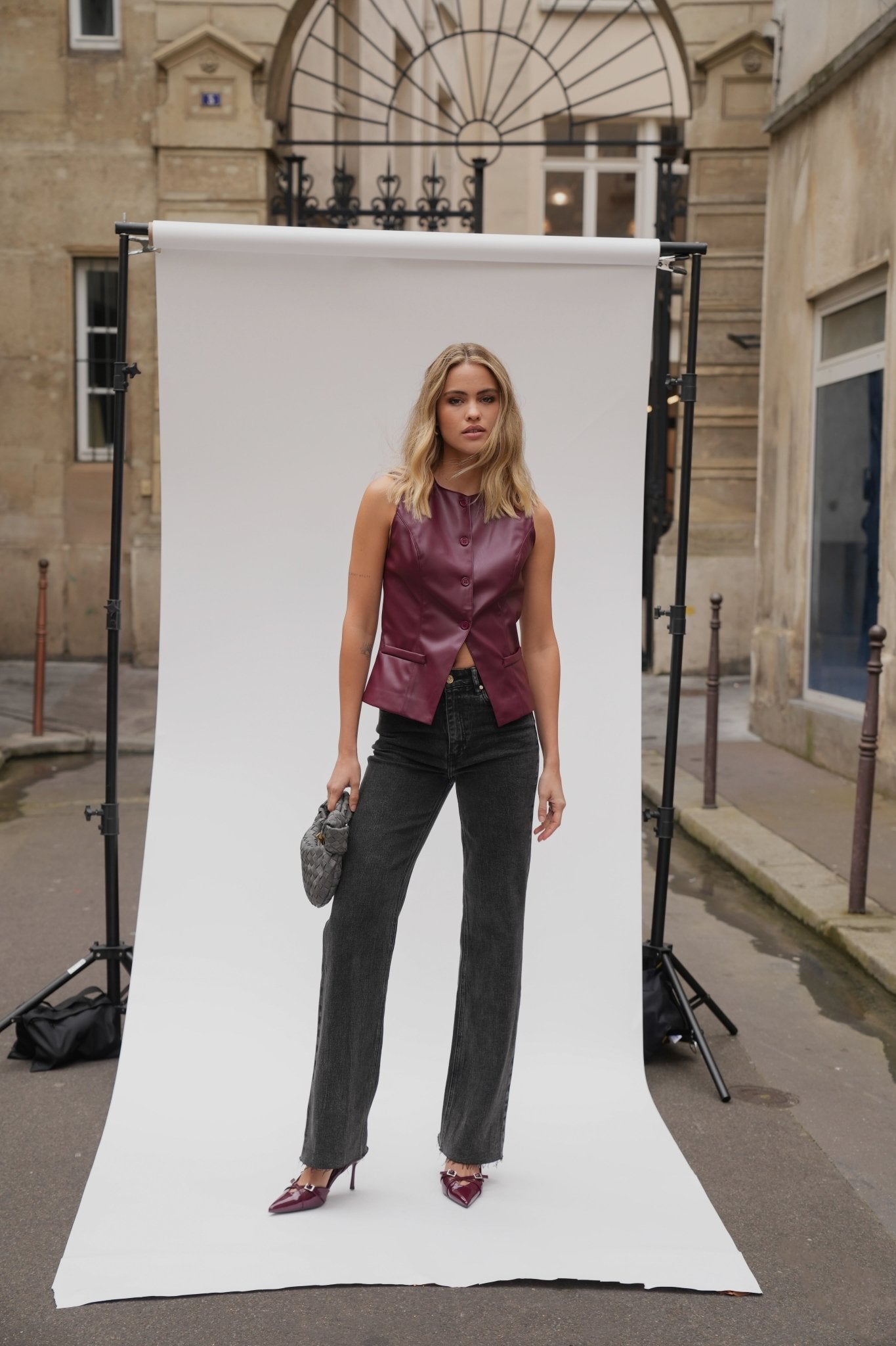 Bordeaux PU Leren Hoge Knopen - Gilet - Olivia & Kate