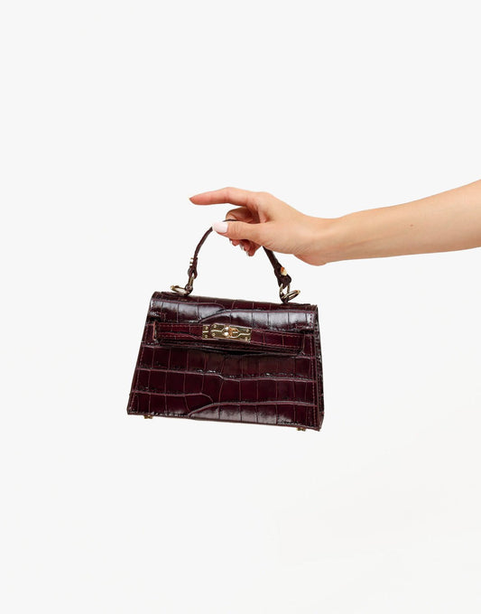 Bordeaux Slangen Leren Gouden Detail - Tas - Olivia & Kate