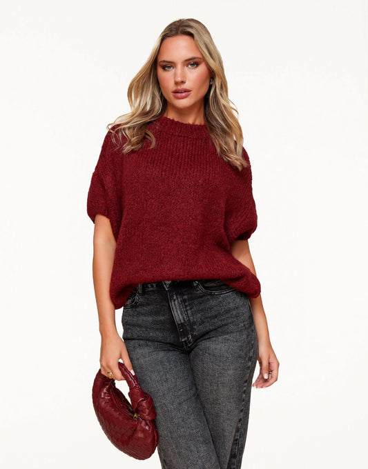 Bordeaux Wool Knitted 3/4 Sleeves - Sweater - Olivia & Kate