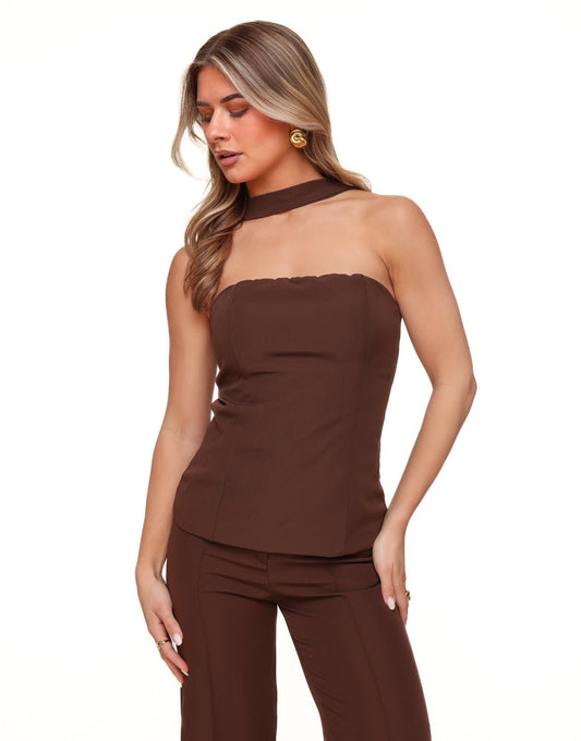 Bruine Basic Strapless Hals - Top - Olivia & Kate