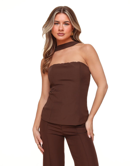 Bruine Basic Strapless Hals - Top - Olivia & Kate