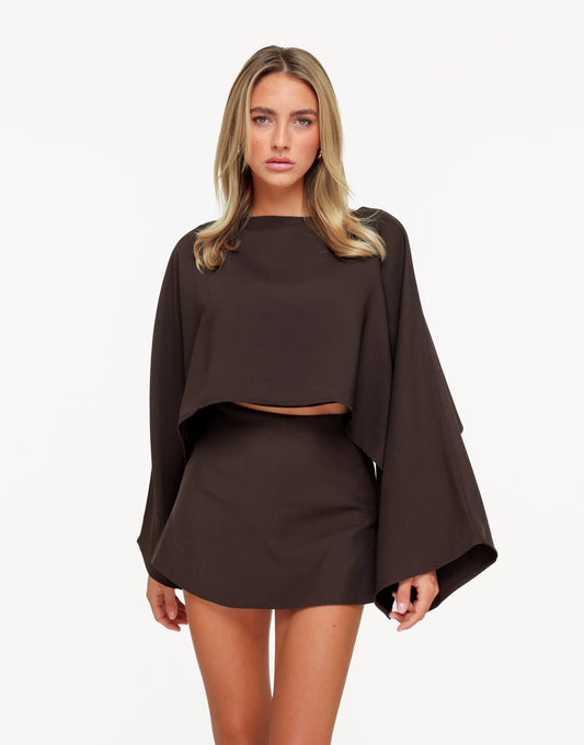 Bruine Cropped Cape Mouwen - Top - Olivia & Kate