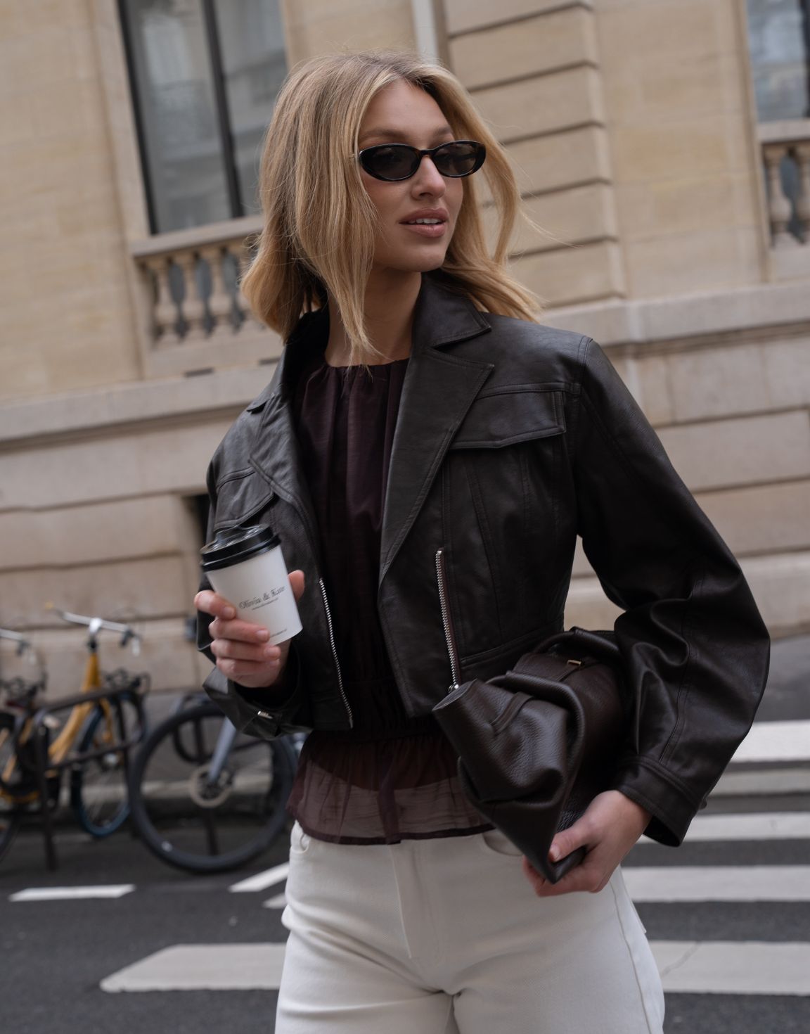 Bruine Doorzichtige Stretchy Ballonmouwen - Top - Olivia & Kate