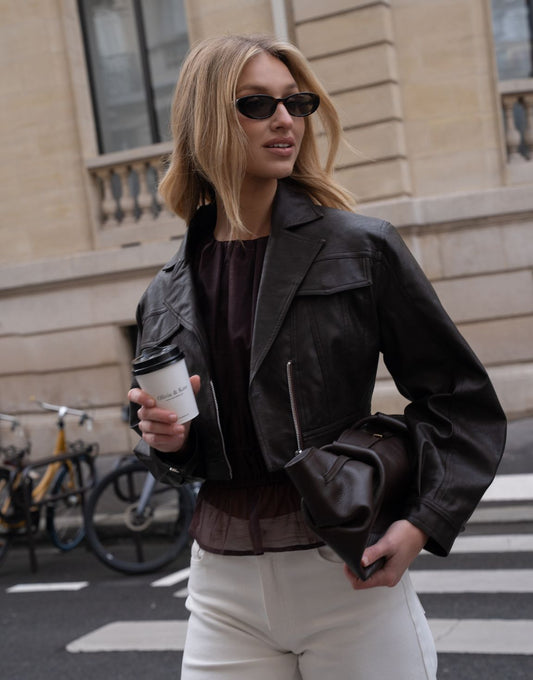 Bruine Doorzichtige Stretchy Ballonmouwen - Top - Olivia & Kate