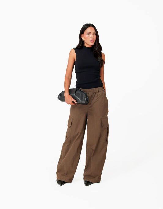 Bruine Elastische Zak Detail Cargo - Broek - Olivia & Kate
