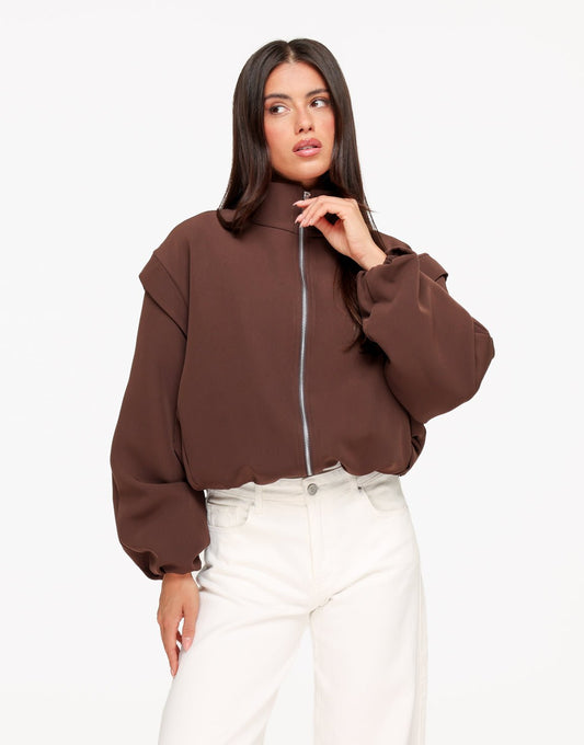 Bruine F/W Edit Hoge Kraag Bomber - Jas - Olivia & Kate