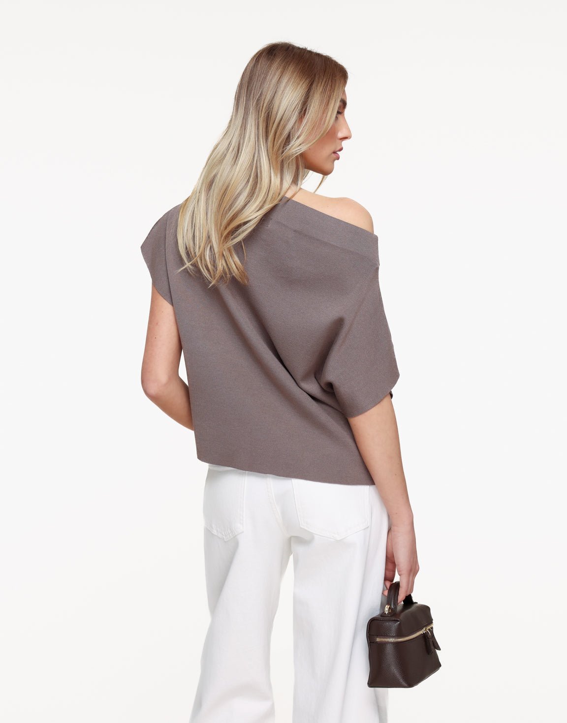 Bruine Gebreide One Shoulder - Top - Olivia & Kate