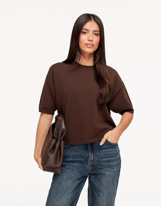 Bruine Gebreide SS T- Shirt - Olivia & Kate