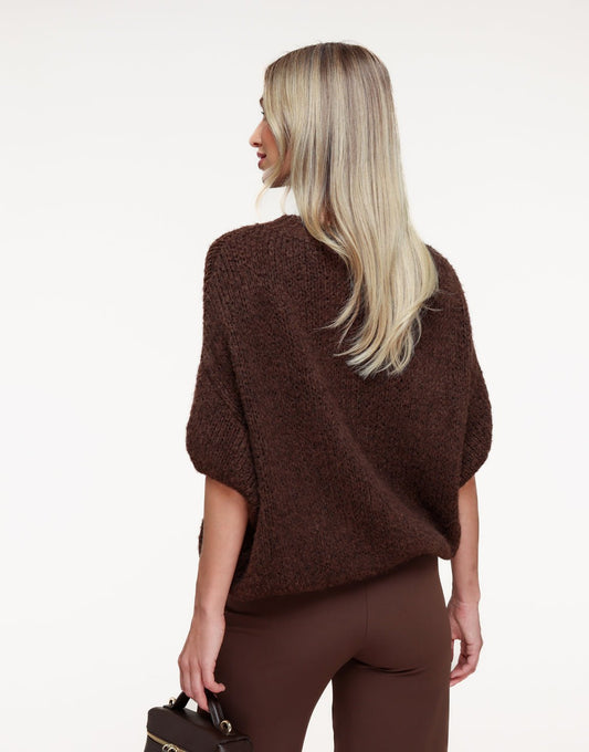 Brown Knitted Woolen 3/4 Sleeve - Sweater - Olivia & Kate