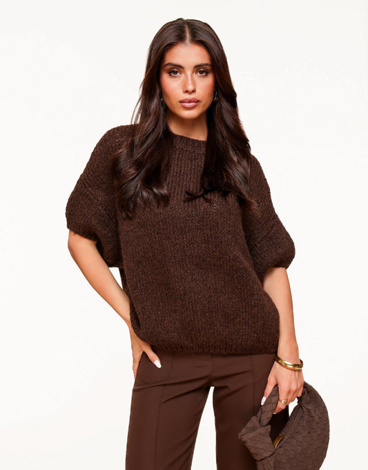 Brown Knitted Woolen 3/4 Sleeve - Sweater - Olivia & Kate