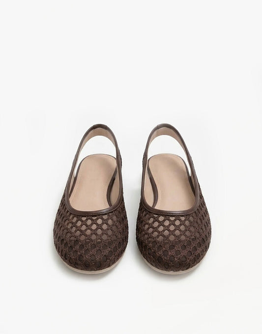 Bruine Gehaakte Open Achterkant - Ballerina's - Olivia & Kate
