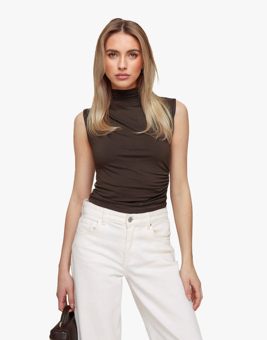 Bruine Geplooide Col SS - Top - Olivia & Kate