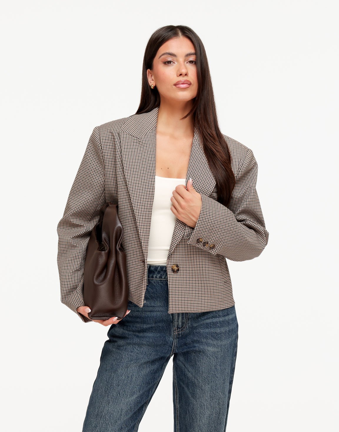 Bruine Geruiten Cropped - Blazer - Olivia & Kate