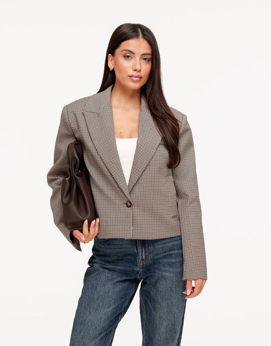 Bruine Geruiten Cropped - Blazer - Olivia & Kate