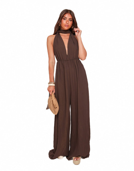 Bruine Halter Lurex - Jumpsuit - Olivia & Kate