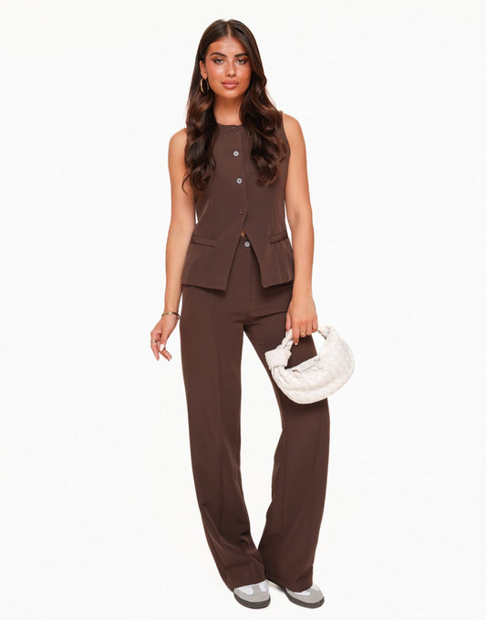 Bruine Hoge Knopen Gilet - Set - Olivia & Kate