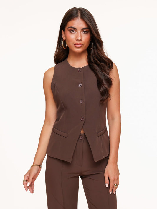 Bruine Hoge Knopen Gilet - Set - Olivia & Kate