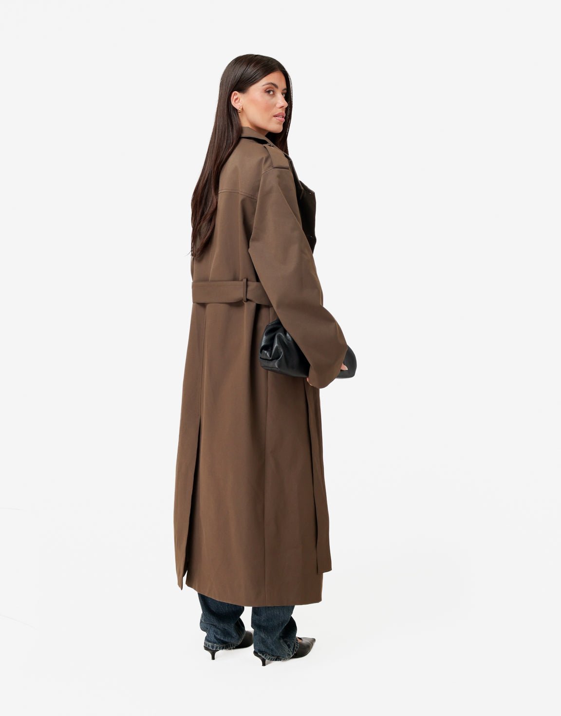 Bruine Hoge Kraag Lange Trench - Jas - Olivia & Kate