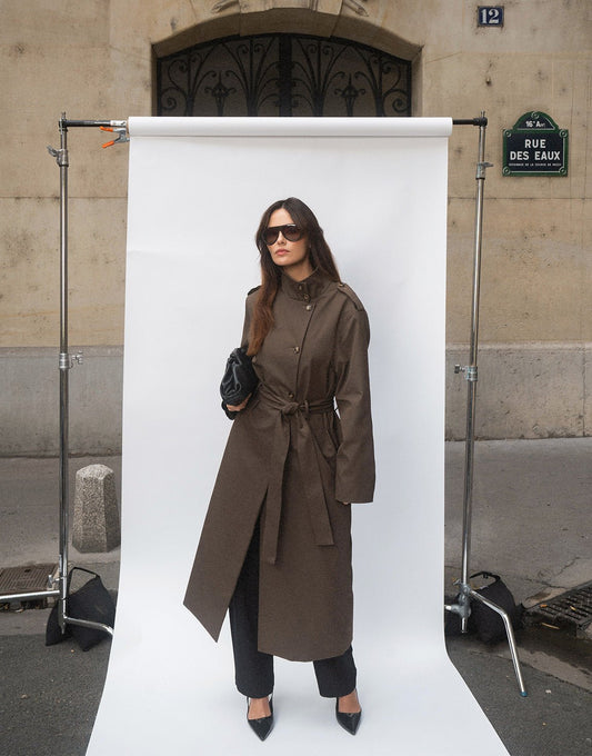 Bruine Hoge Kraag Lange Trench - Jas - Olivia & Kate