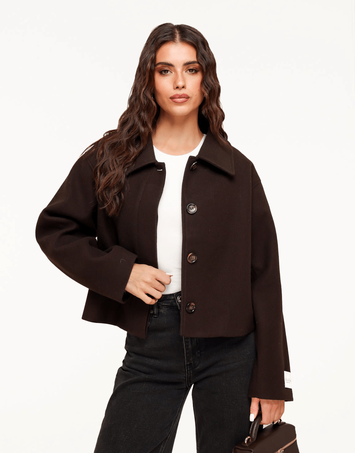 Bruine Korte Studio Coat - Jas - Olivia & Kate