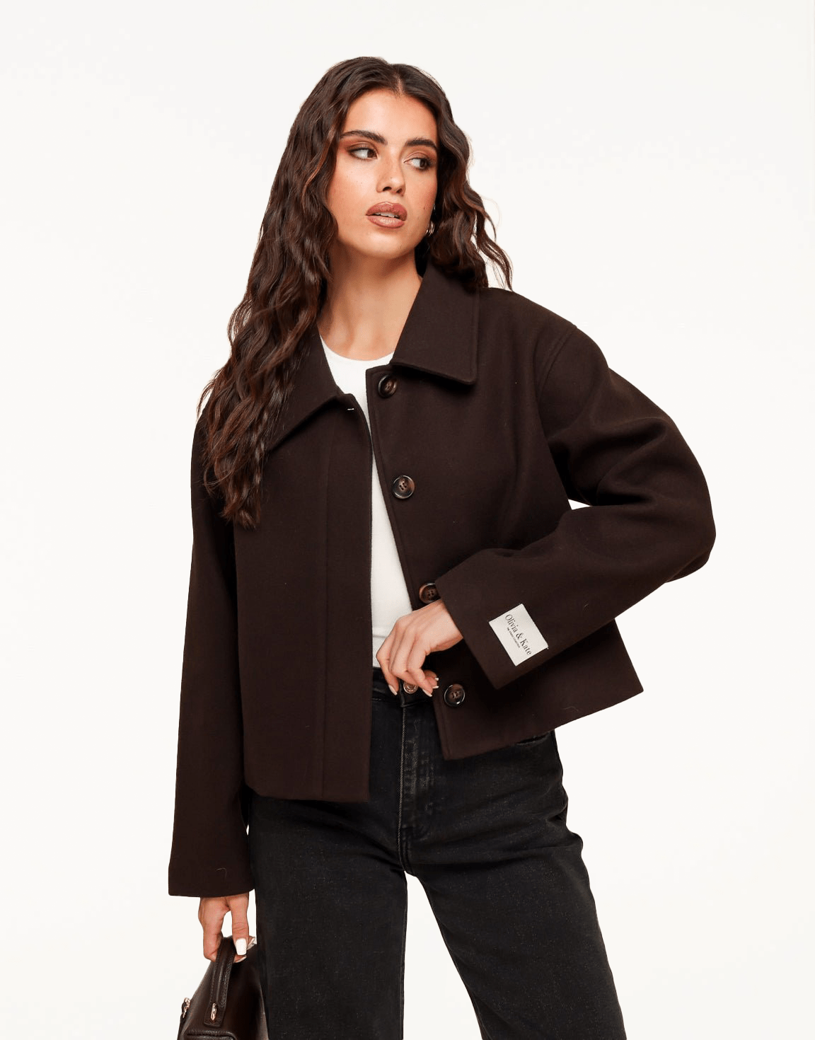 Bruine Korte Studio Coat - Jas - Olivia & Kate