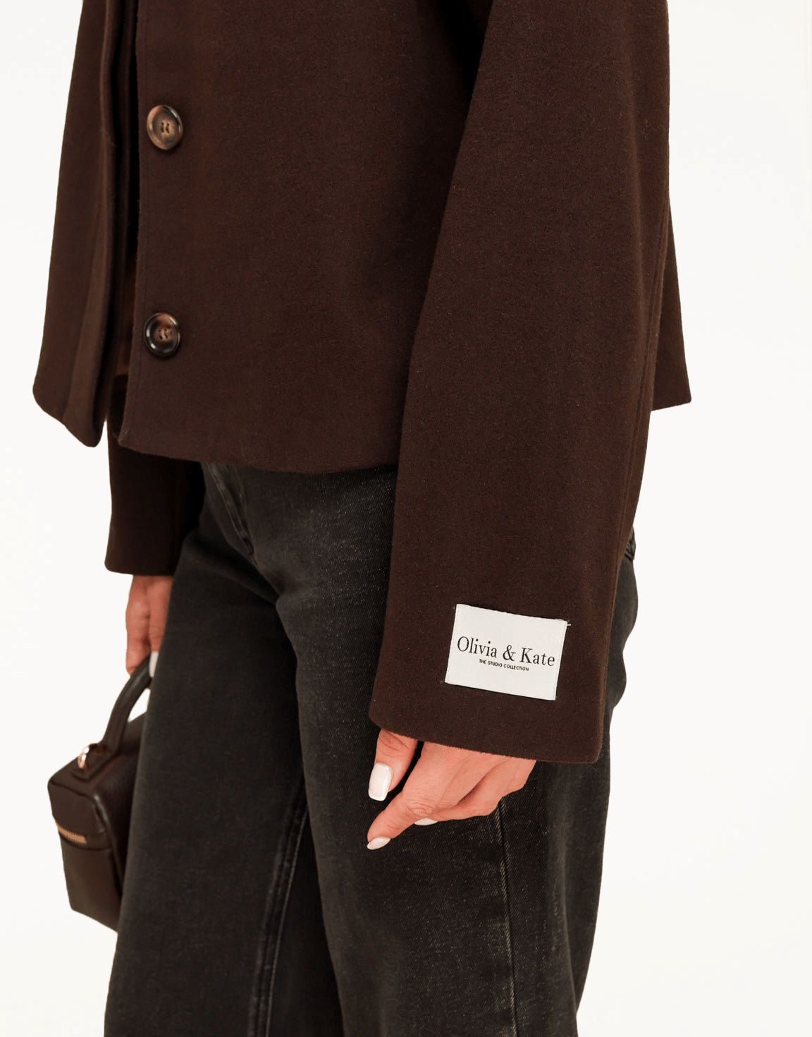 Bruine Korte Studio Coat - Jas - Olivia & Kate